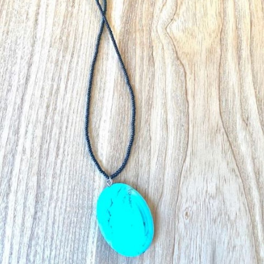 Long Turquoise Pendant Necklace